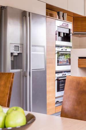 Vertical view of refrigerator in the kitchenの写真素材