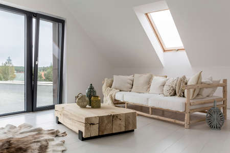 Spacious interior of a house at the seasideの写真素材