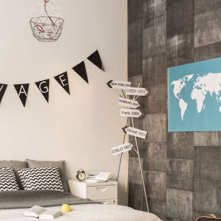 Decor of contemporary bedroom for young travelerのeditorial素材