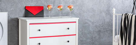 White chest of drawers in elegant woman's bedroomの写真素材