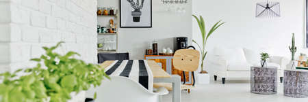 Modern open space interior design in scandi style