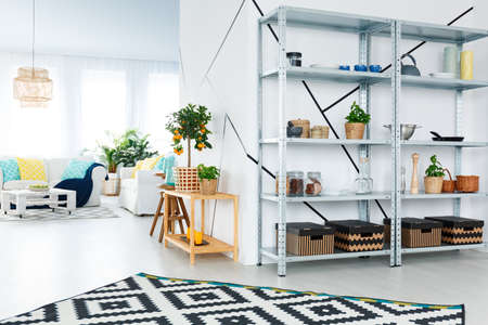 Black and white design of modern interior of living roomの写真素材