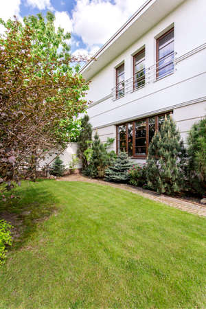 Picture of beauty garden with green lawn