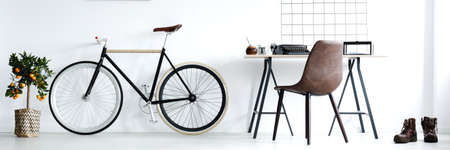 Stylish minimalist workspace in a classic interior for manの写真素材