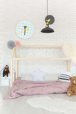 Light and airy nursery in calming soft colors and accessoriesの写真素材
