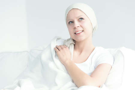 Woman with cancer getting better day by day after treatmentの写真素材