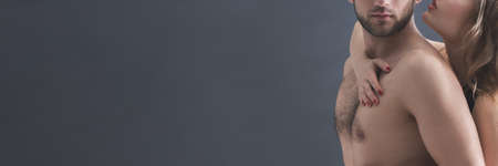 Young couple during full of passion foreplayの写真素材