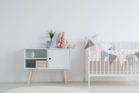 White, nordic furniture set for baby roomの写真素材