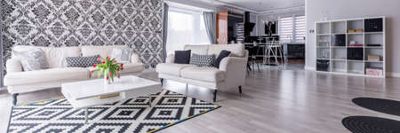 Black and white living room with pattern decoration
