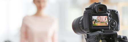 Camera taking a photo of food preparationの写真素材