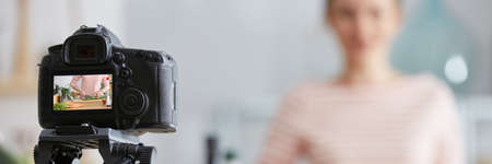 Healthy dinner preparation caught by a cameraの写真素材