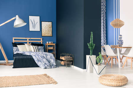 Multifunctional blue loft space for young personの写真素材