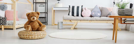 Little girl room interior in scandi style with pastel accessoriesの写真素材