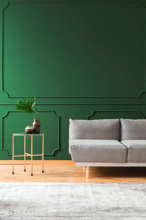 Copy space on empty green wall of contemporary living room interiorの写真素材