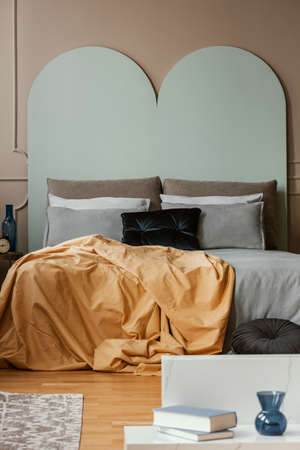 Luxury and famine bedroom interior in modern studio apartment