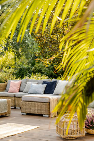 Wooden terrace with cozy and natural designの写真素材