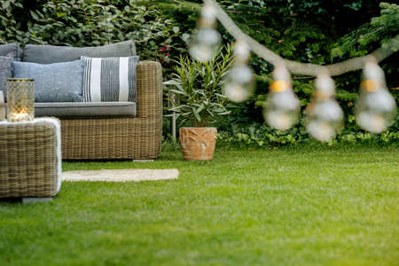 Early summer evening in the garden of single family home