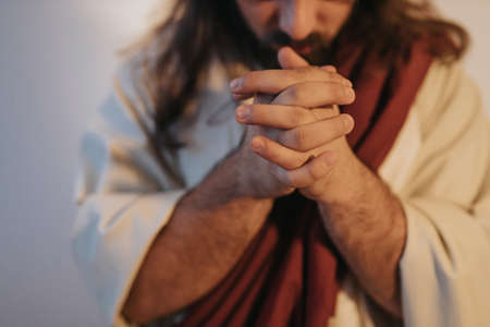 Close-up of Jesus Christ praying to his Father in heavenの写真素材