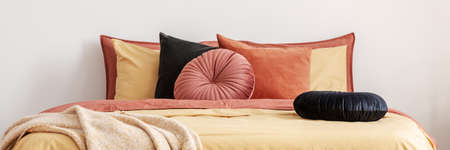 Contemporary bedroom design with stylish colors and furnitureの写真素材