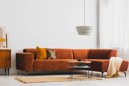 Comfortable king size corner sofa and coffee tableの写真素材