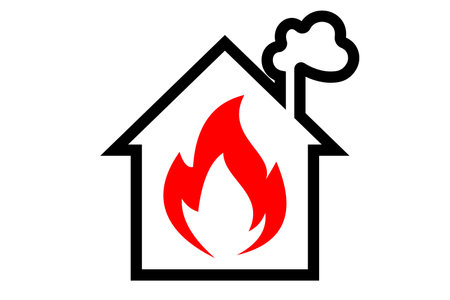 Small house icon with fire sign Heating and chimneyのイラスト素材