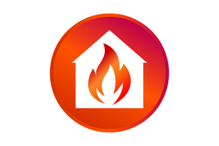 House in a circle and fire inside danger logoのイラスト素材