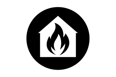 House in a black circle and fire inside danger logoのイラスト素材