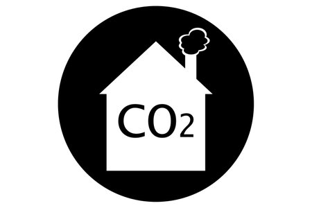 House in a circle with a smoke chimney and the inscription co2のイラスト素材