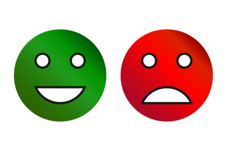 Sad and happy face green and red with gradientのイラスト素材