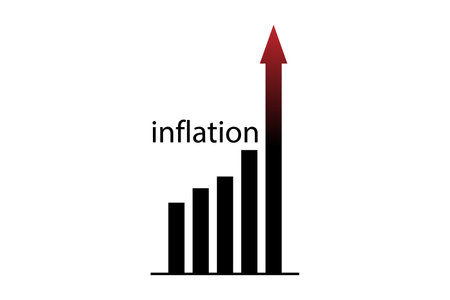 A diagram with a red arrow and the word INFLATIONのイラスト素材