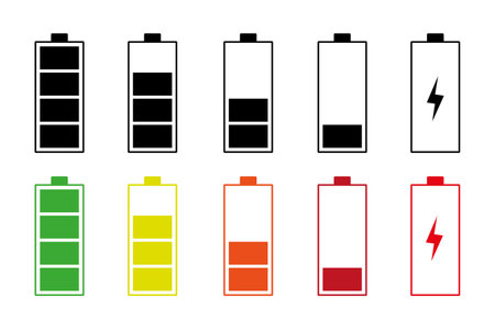 Collection of colorful and black battery illustrationsのイラスト素材