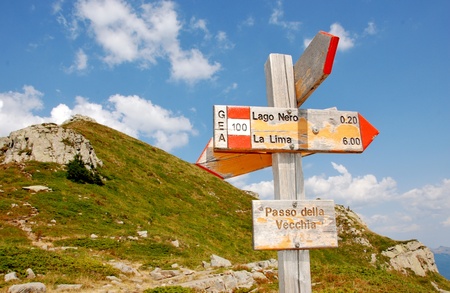 signs indicating the direction,in the mountainsの写真素材