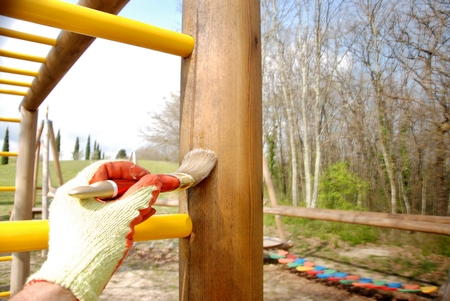 maintenance painting games in the parkの写真素材