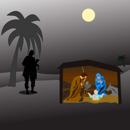 Joseph, mary and baby jesus born in the hutのイラスト素材