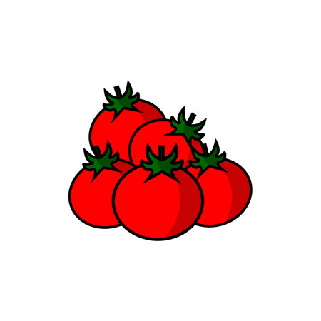Flat red tomato vegetable icon. Cartoon tomato vegetable icon illustration isolated on whiteのイラスト素材