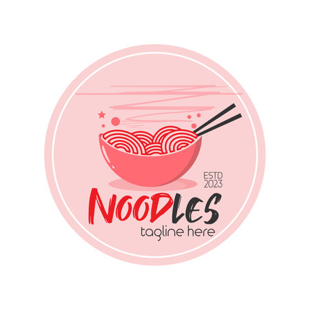 Noodles or ramen logo design. Chinese restaurant logos vector. Chinese, korean and japanese foodのイラスト素材