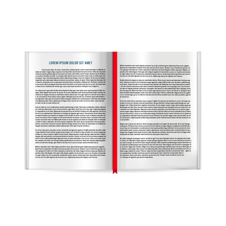 Realistic opened book with red ribbon isolated on white backgroundのイラスト素材