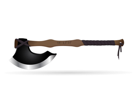 Axe viking vector illustration - Realistic cartoon axes images. Ancient axe isolated on whiteのイラスト素材