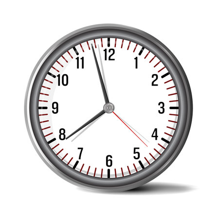Realistic wall office and home clock. Clock mockup design for advertising or branding isolated on white backgroundのイラスト素材