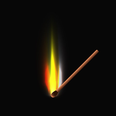 Realistic burnt matchstick. Burning matchstick vector illustrationのイラスト素材