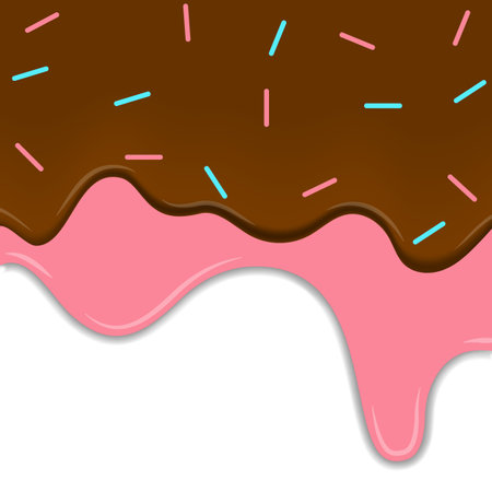Strawberry and chocolate ice cream with topping. Ice cream melted vectorのイラスト素材