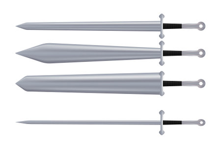 Set of sword element assets in game. Medieval sword icon, cartoon ancient swords. Various weapons swords for warのイラスト素材