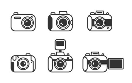 Modern camera icon set. Outline photography icon set. Photo camera vector iconのイラスト素材