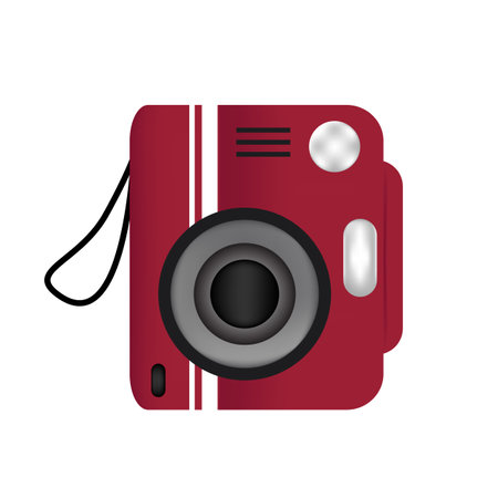 Red pocket camera vector. A digital camera icon is isolated on a white background.のイラスト素材