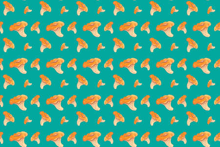 Seamless pattern with mushroom chanterelle painted with watercolor.