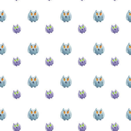 Seamless pattern of owls on white background Halloween watercolor illustrationの写真素材