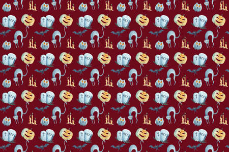 Watercolor seamless pattern on Halloween on magenta background.の写真素材