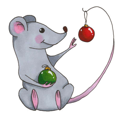 Funny Christmas mouse. element of the new year set Isolated on white background.の写真素材