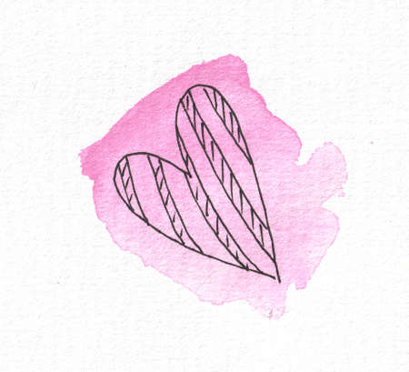 The outline of the heart on the background of a watercolor pink spot. Valentines dayの写真素材