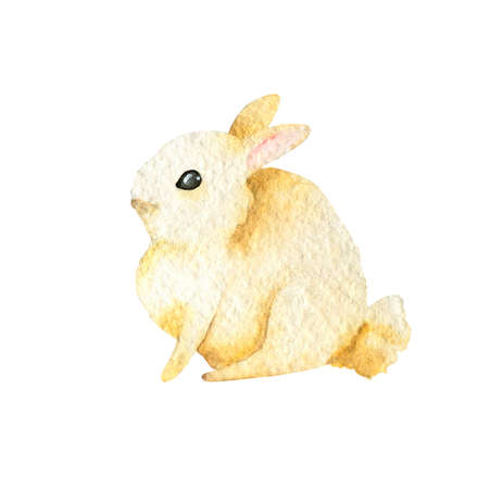 Watercolor Easter bunnies. Hand-drawn illustration isolated on white backgroundの写真素材